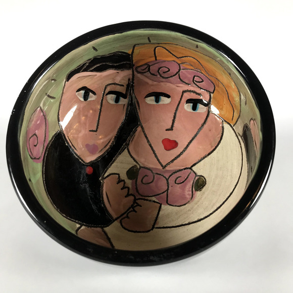 Sandra Magsamen Wedding Pottery Bowl Marriage Marital Colorful Inscribed Signed - Picture 1 of 7